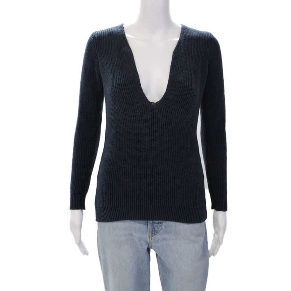 Maurie & Eve Womens V-Neck Long Sleeve Pullover Sweater Top Blue Size 4